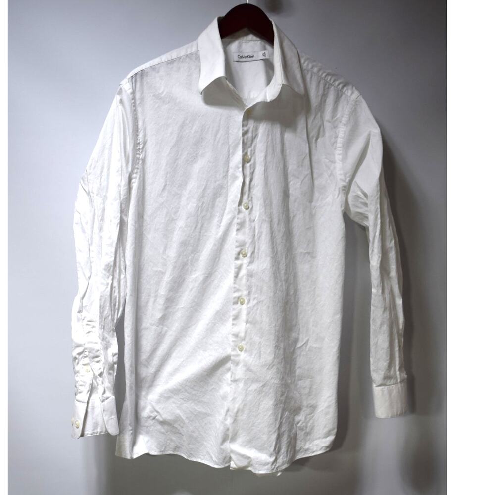 Calvin Klein White Dress Shirt Mens 16 1/2 34/35 Slim Fit Button Down